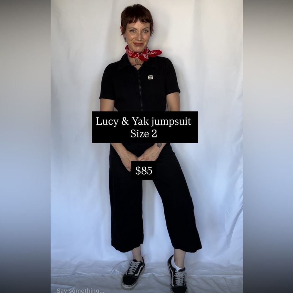 Lucy & Yak Black Short-Sleeve Zip-Front Jumpsuit